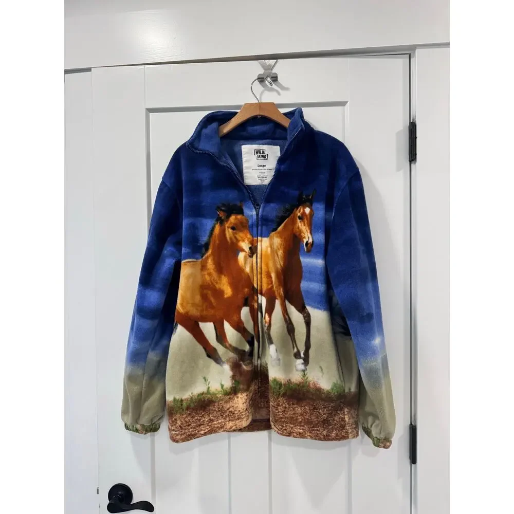Wildkind Horse Print Fleece Full-Zip Mock Neck Jacket large